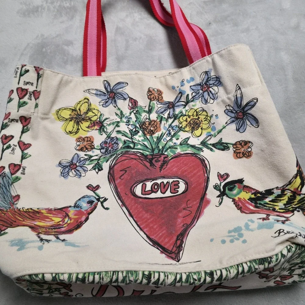 Brighton Love Tweet Flowers Heart Birds Canvas Butterflies Canvas Tote Bag